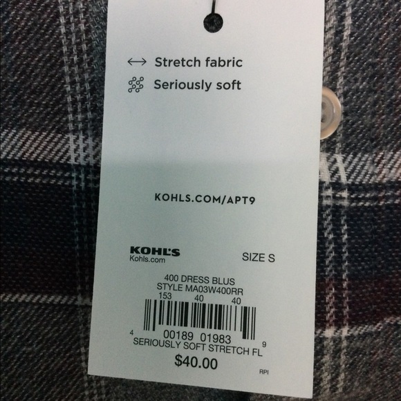 Men's Apt. 9 Small 34 - 36 Flannel Shirt Plaid Gray Blue Long Sleeve Stretch NWT - Picture 10 of 12